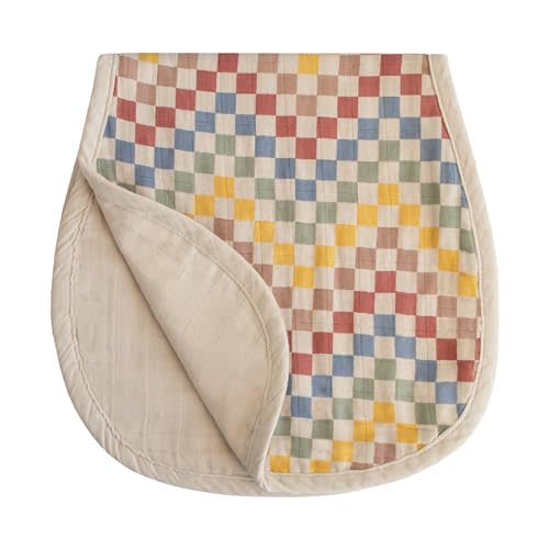 mushie Muslin Baby Burp Cloths | 100% Organic Cotton, Set of 2 (Retro Check/Fog)