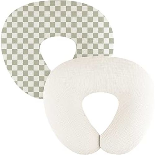 2-Pack Muslin Nursing Pillow Covers, Breathable 100% Cotton Breastfeeding Pillow Slipcovers for Standard Nursing Pillows, Soft Covers for Baby Girls and Boys with Zipper