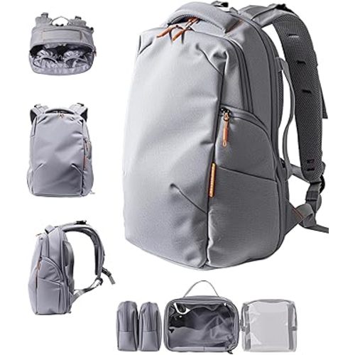 Babelio Grid Wizard Diaper Bag Backpack - Multi Function Waterproof Diaper Bag, Travel Essentials Baby Bag with 4 Individual Organizers, Insulated Bottle Holders, Baby Shower Gifts, Grey