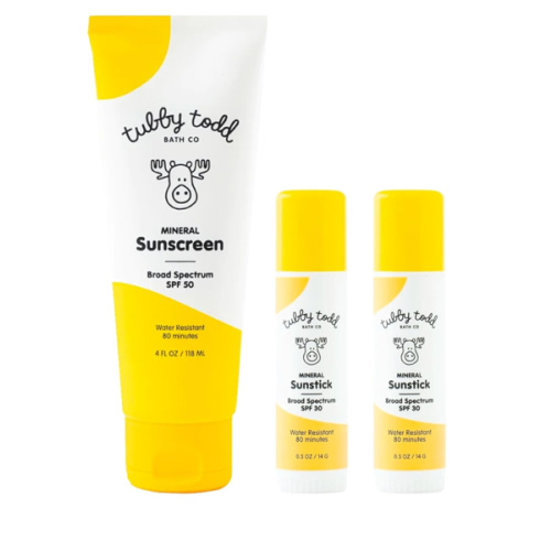 Tubby Todd Face and Body Mineral Sunscreen Kit for Baby, Toddler and Kids - Sunscreen 4 Fl Oz and Sunstick 0.5 Oz Duo Bundle - Fragrance-Free