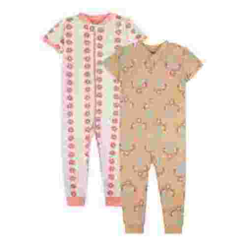 Little Star Organic Baby & Toddler Girl Short Sleeve Footless One-Piece, 2-Pack, Sizes 9M-5T
