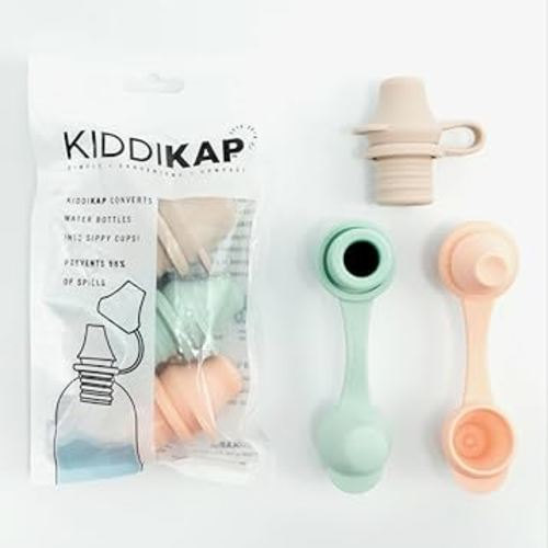 Water Bottle Spout Adapter for Kids, Babies, & Adults - 3-Pack Set, Leak-Proof, No-Spill Design, BPA-Free, Reusable, & Easy-to-Use, (Sage, Sand & Peach) - 4mm Slit