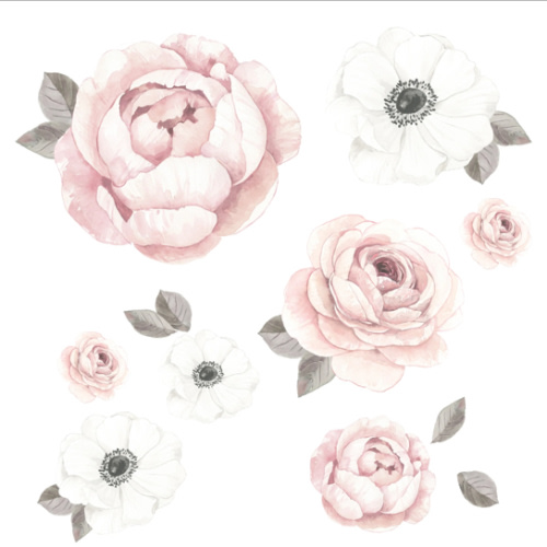 Floral Garden Large Pink/White Watercolor Flowers Wall Decals – Lambs & Ivy