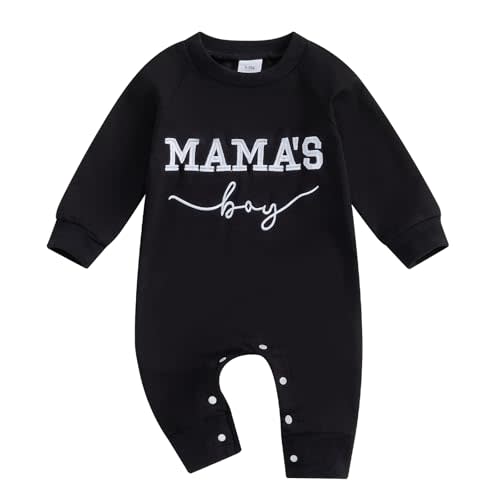 FOCUSNORM Newborn Baby Boy Fall Outfit Mamas Boy Embroidery Jumpsuit Long Sleeve Crewneck Romper Infant Boy Winter Clothes