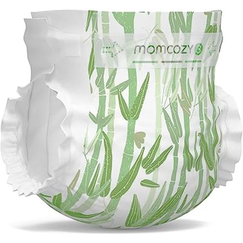 Momcozy Baby Diapers, Baby Diapers Natural Bamboo Diapers Hypoallergenic for Sensitive Skin, Absorbent Disposable Diapers, Soft Organic Diapers Size 3(66 Count)