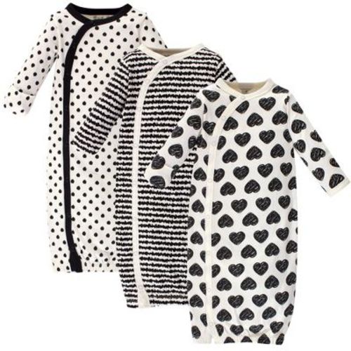 Touched By Nature Baby Girl Organic Cotton Side-closure Snap Long-sleeve Gowns 3pk, Heart, Preemie