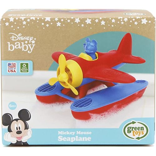 Green Toys Disney Baby Exclusive Mickey Mouse Seaplane, Red/Blue - Pretend Play, Motor Skills, Kids Bath Toy Floating Vehicle. No BPA, phthalates, PVC. Dishwasher Safe, Recycled Plastic, Made in USA.