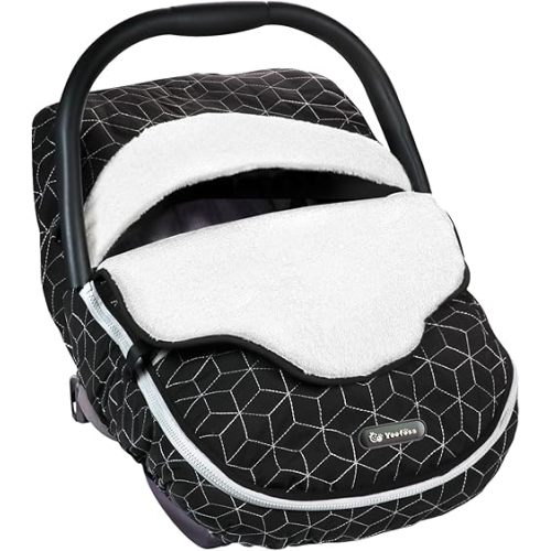 Yoofoss Baby Car Seat Cover Winter Carseat Canopies Cover to Protect Baby from Cold Wind, Super Warm Plush Fleece Baby Carrier Cover for Infant Boys Girls (Black)