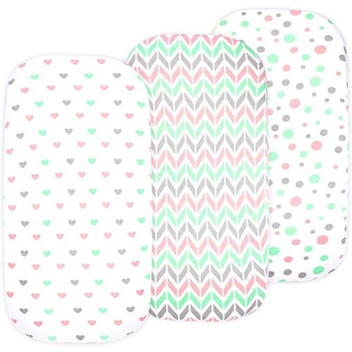Baby Bassinet Sheet Set for Boy and Girl, 3 Pack, Universal Fitted for Oval, Hourglass & Rectangle Bassinet Mattress, Fitted Sheets Size 32 x 16 x 4 Inches, Pink