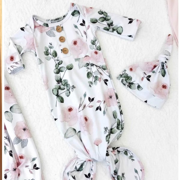Millie's Dusty Rose Garden Newborn Baby Knot Gown & Hat Set | Caden Lane