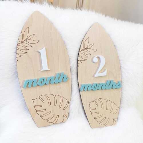 Baby Monthly Marker Baby Monthly Milestone Plaque Baby’s First Year Newborn Surf Sign Baby Photo Prop Monthly Baby Photo Baby Shower Gift