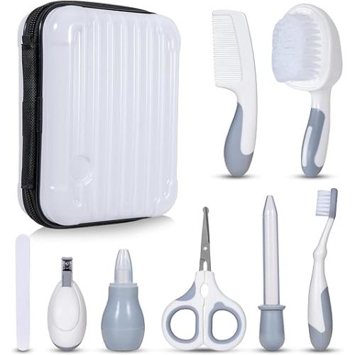 Little Angel Baby Healthcare and Grooming Kit, Safety Newborn Nursery Care Set, with Hair Brush Comb, Nail Clipper, Nasal Aspirator for Newborn Infant Baby Girls Boys (White)