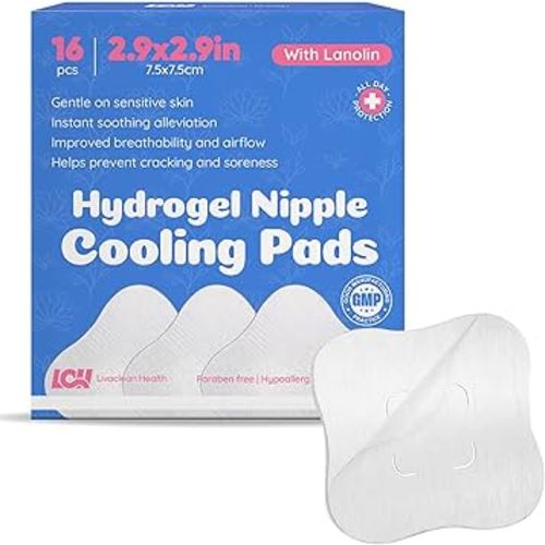 16CT Hydrogel Nipple Pads for Breastfeeding with Lanolin - Cooling Sore Nipple Gel Soothing Pads - Breast Feeding Essentials for Moms by Livaclean Health