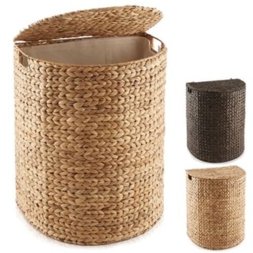 Half Moon Laundry Hamper Basket w Lid Removable Liner for Clothes