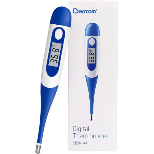 Berrcom Digital Thermometer for Adult and Kid,Oral and Underarm Thermometer with Fever Alarm,C/F Switchable Rectal Thermometer with Soft Tips Thermometer