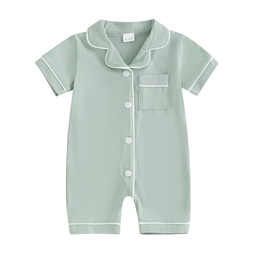 Newborn Coming Home from Hospital Outfit Unisex Baby Romper Turn-Down Collar Long Sleeve Buttons Up Bodysuit