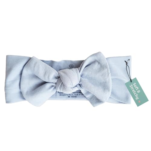 Caden Lane Baby Headwrap with Knotted Bow, Soft & Stretchy Bamboo Viscose, Comfortable Infant Hairband for Newborn & Toddler Girls, Ideal Gift for Baby Shower & Milestone Celebration, Mist Blue