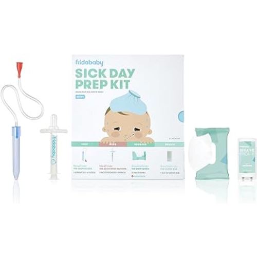 Frida Baby Sick Day Prep Kit | Sick Baby Essentials, NoseFrida Nasal Aspirator, MediFrida Pacifier Medicine Dispenser, Breathefrida Vapor Rub, Snot Wipes, Soothe Stuffy Noses for Babies with a Cold