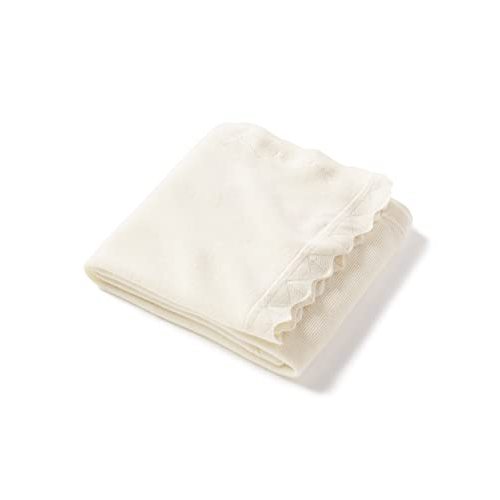 State Cashmere Luxe Scalloped Hem Lightweight Throw Blanket 100% Pure Cashmere Ultra Soft Accent Blanket for Couch, Sofa, & Bed (Undyed White, 40"x30")
