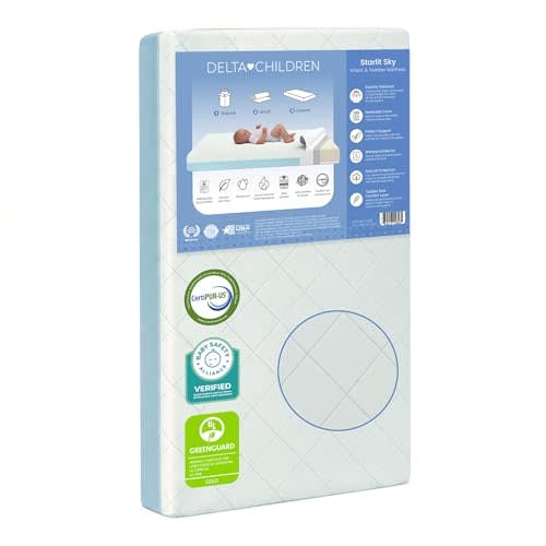 Delta Children Starlit Sky 2-Stage Crib and Toddler Mattress for Infants & Toddlers - Removable Machine Washable Mattress Cover - Waterproof - GREENGUARD Gold - Made in USA, Blue