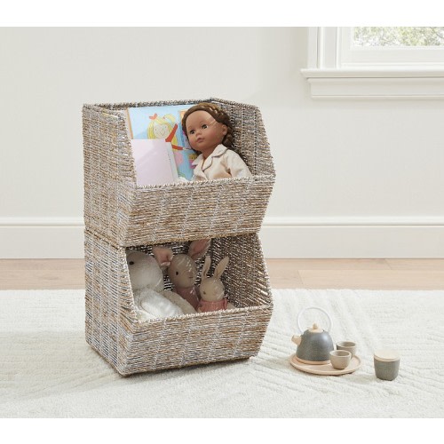 Silver Rope Stackable Bins, Set of 2