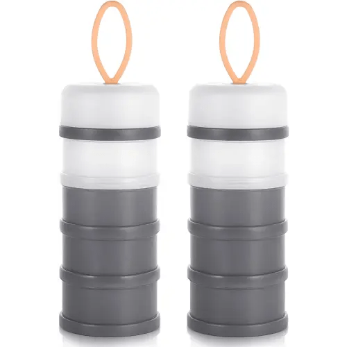 Accmor 4 Layers Baby Milk Powder Formula Dispenser, Stackable Formula Container for Travel, Non-Spill Baby Snack Storage Container, 2 Pack, Grey