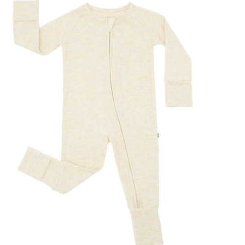 Heather Oatmeal Ribbed Zippy - Little Sleepies