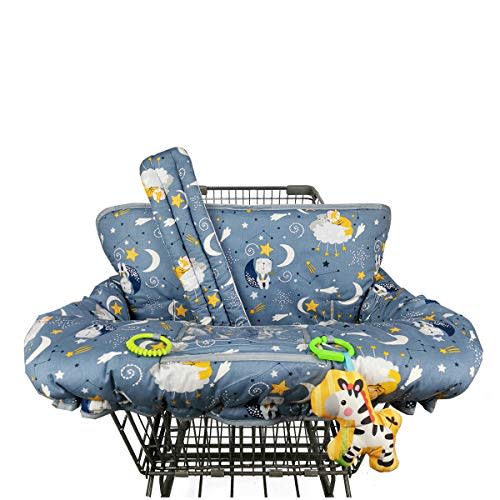 Shopping cart Cover, cart Cover for Babies, Padded high Chair Cover, Bonus Split Reversible seat Cushion, Cell Phone Pouch, Collection Pocket, Neutral for boy or Girl