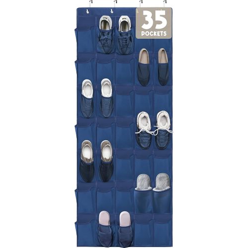 Over The Door Shoe Organizers 35 Mesh Pockets Hanging Shoe Organizer Shoe Rack For Door Closet Entryway Bedroom Bathroom Pantry - Shoe Holder Hanger For Sneakers, Women High Heeled Shoes Blue