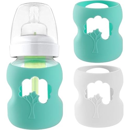 (2-Pack, 5 oz) Silicone Baby Bottle Sleeves Compatible with Dr. Brown's Natural Glass Baby Bottles Dishwasher-Safe Anti-Colic Baby Bottle Covers for Dr. Brown Wide-Neck Glass Baby Bottles