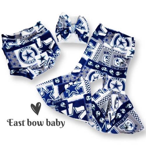 Dallas Cowboys set, Cowboys bellbottom, Cowboys bummie, Cowboys bow,Dallas Cowboys Baby clothes,Cowboys toddler clothing, Cowboys gear