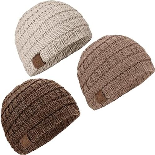 3-Pack Baby Beanies for Boys, Girls - Stretchy Knit Baby Hats, Cute Newborn & Toddler Winter Hat, Soft & Warm Infant Beanie 6-36 Months (Pecan, M)
