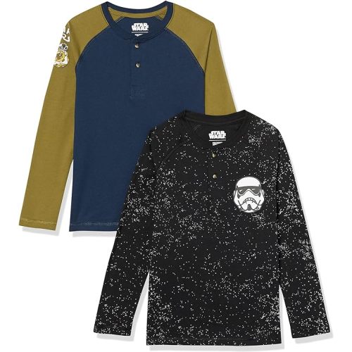Amazon Essentials Disney | Marvel | Star Wars Boys and Toddlers' Long-Sleeve Henley T-Shirts, Pack of 2 - 2T - Star Wars Icons