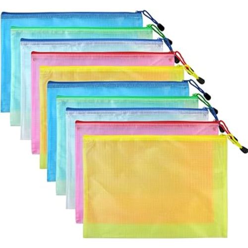 Bantoye 10 Pcs A4 Zipper File Bags, Zippered Waterproof PVC Pouch Plastic Zip Document Filing Folder 5 Colors