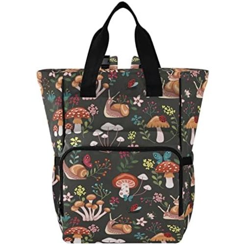 linqin Diaper Bag Backpack, Mushroom with Snails Multifunctional Travel Backpack Maternity Changing Bags, Large Unisex Baby Bag Tote