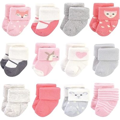 Hudson Baby Baby Girls' Cotton Rich Newborn and Terry Socks