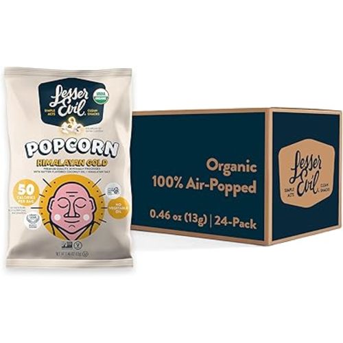 LesserEvil Himalayan Gold Salt Organic Popcorn, Premium Quality, Minimally Processed, No Vegetable Oil, 0.46 Oz, (Pack of 24)