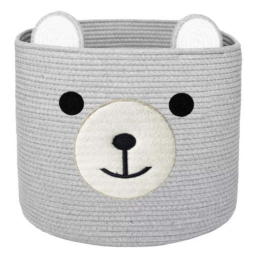 Bear Laundry Baskets Laundry Hamper Storage Basket with Handles,Decorative Basket for Living room,Woven Storage Basket for Toys Bin Pillows Blankets Clothes (Light Grey)