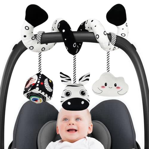 GKDOMS Baby Spiral Hanging Stroller and Car Seat Toys Black and White High Contrast Sensory Toy Newborn Plush Activity Toys Party Favors Gifts for Baby Shower Easter Basket Stuffers -Zebra