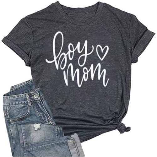 Funny Boy Mama Shirt for Women - Mom Letter Print Tshirt Boy Mom Short Sleeve Shirt Mothers Day Tee Top