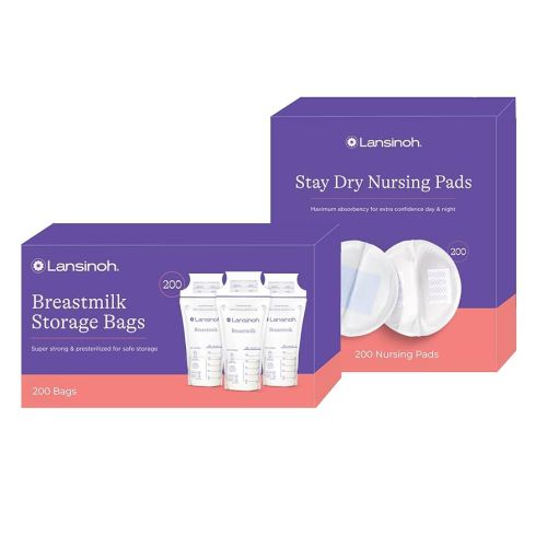 Lansinoh Breastmilk Storage Bags, 200 Count, Breast Milk Storage Bags for Feeding, Baby Essentials, 6 oz. + Lansinoh Stay Dry Disposable Nursing Pads, Soft and Super Absorbent Breast Pads, 200 Count