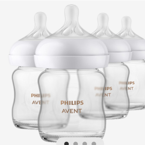 Philips Avent Natural Glass Baby Bottles with Natural Response Nipples (Slow Flow, Flow 2), 4oz, 4-Pack, SCY910/04