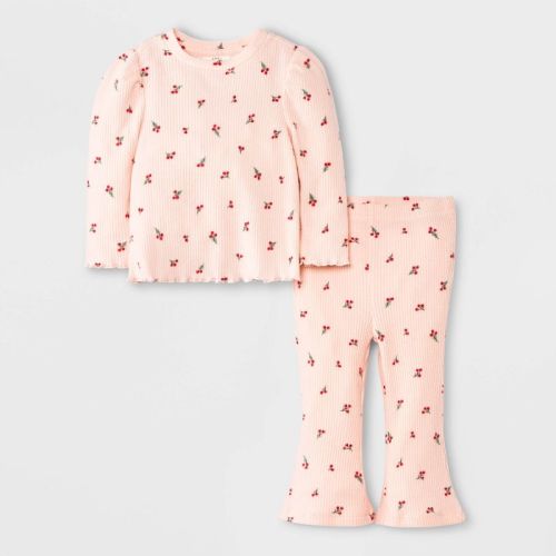 Baby Girls' 2pc Christmas Holiday Floral Ribbed Long Sleeve Holly and Legging Set - Cat & Jack™ Pink