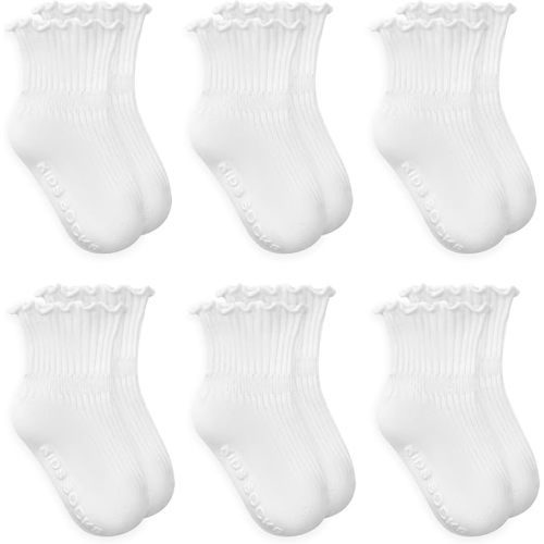 Zando Baby Girl Ruffle Socks with Grippers - Soft Cotton Toddler Frilly Socks for Newborn Infant 0-6 Years