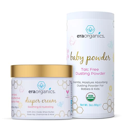 Organic Baby Powder & Diaper Rash Cream– USDA Organic Talc-Free Powder & Zinc Oxide Diaper Cream to Help Soothe, Moisturize & Protect Delicate Skin