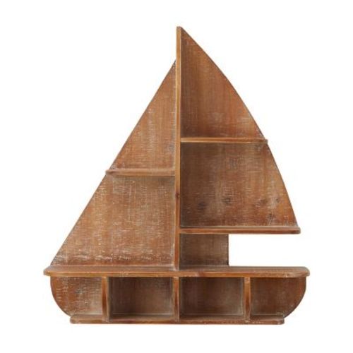 24"x21" Wood Sail Boat 8 Cubbies Wall Shelf Brown - Olivia & May: Nautical Storage, No Hooks