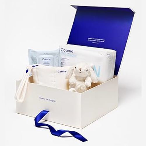 Coterie The Newborn Gift Set, Diapers Newborn (31 Count) Size 1 (33 Count) 1 Wipe Pack (18 Count) Made with Plant-Based Fibers, Hypoallergenic, Designed for Sensitive Skin, Clean Ingredients