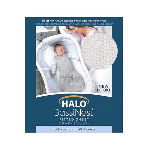 HALO Bassinest Fitted Sheet – Soft Fitted Bassinet Sheet for Baby – 30” x 16” Pre-Shrunk 100% Cotton Crib Sheet – Herringbone
