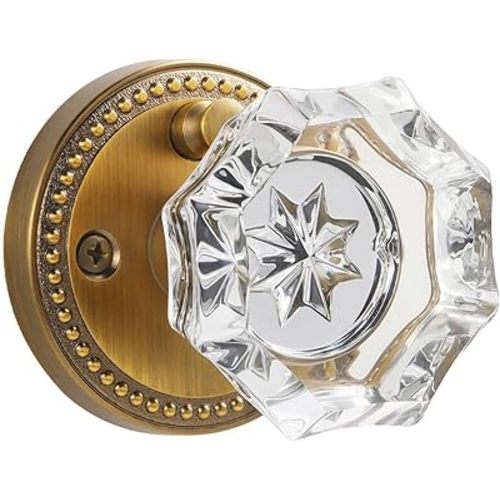 Antique Brass Door Knobs Crystal Door Knob Interior Privacy Door Knob for Bedroom and Bathroom Glass Door Knob,Zinc Alloy 1 Pack