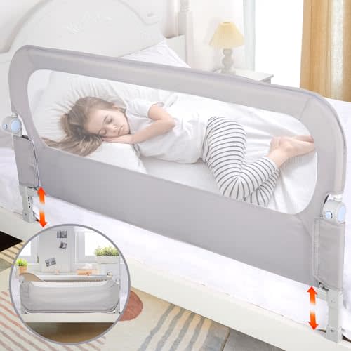 NUTIKAS Baby Bed Rail Guard for Toddlers - 47" Toddler Bed Side Rails for Twin, Full, Queen Bunk Size Bed Swing Down Bedrail Extral Tall Child Safety Side Railing Guards for Kids